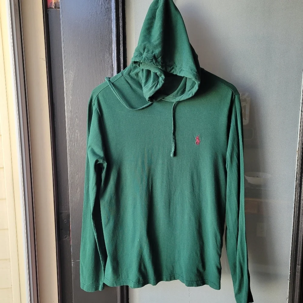 Polo Ralph Lauren Mens Jersey Hooded T-Shirt S/P Long Sleeve Logo Cotton Green